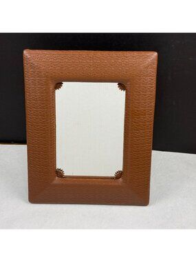 Vintage Embossed Stamped Leather Framed Mirror With Easel Back